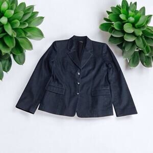 Tahari Blazer Jacket Women’s 14 Navy Blue 3-Button Long Sleeve Contrast Stitch